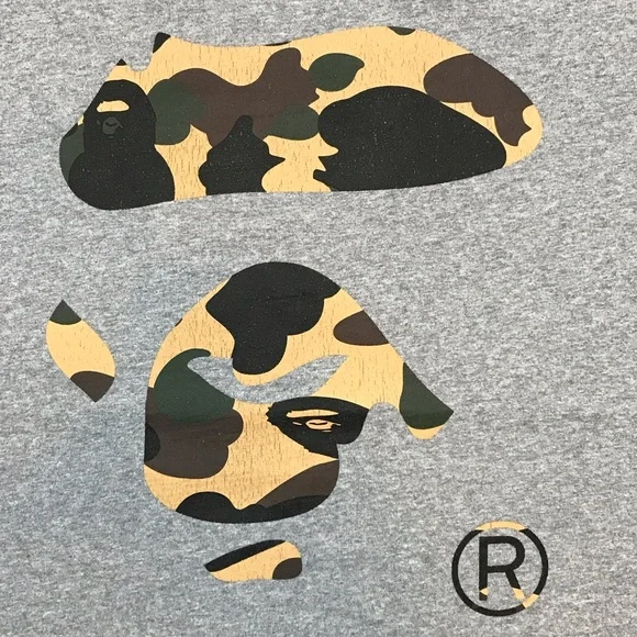 Bape Women’s A Bathing Ape Gray Camouflage Gorilla Graphic T-Shirt Size Small - Picture 2 of 10